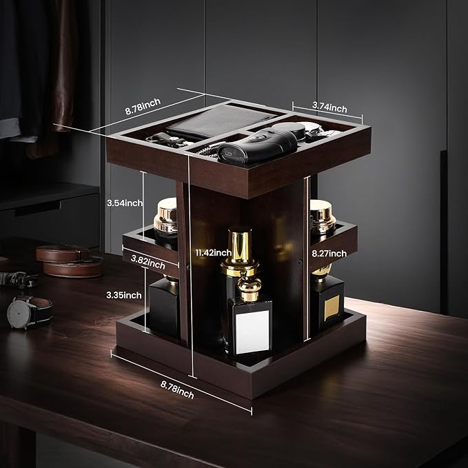 EXIN DECHEN Cologne Organizer for Men,Birthday Gifts for Men,Walnut Color | Easy Installation,360° Rotating,Boyfriend Husband Dad Gift Ideas,Mens Accessories for Desk,Bathroom Countertop,Vanity,Dresser