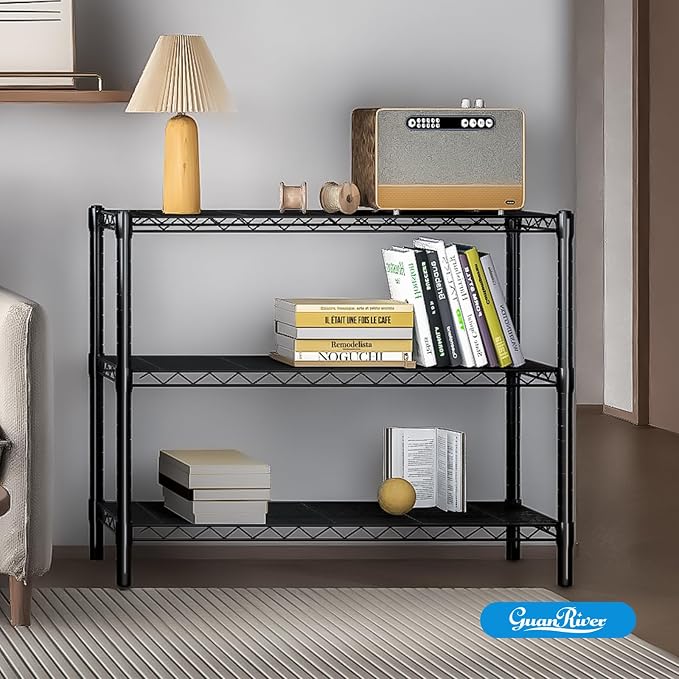 Guan River 3-Shelf Adjustable Metal Wire Shelving,Black,36"L x 14"W x 30"H | Height Adjustable,Sturdy and Durable,Storage Sehlf Display Rack for Office,Kitchen,Bedroom,Bathroom,Garage