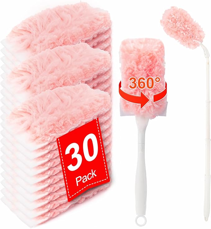 KeFanta Duster Refills Kit with 3ft Extended Handle,Short Handle,30 Refills | Heavy Duty Duster Refill Kit for Swiffer Duster, 4X Microfiber Multi Surface, 3 ft Extended Handle,1 Short Handle,30 Refills