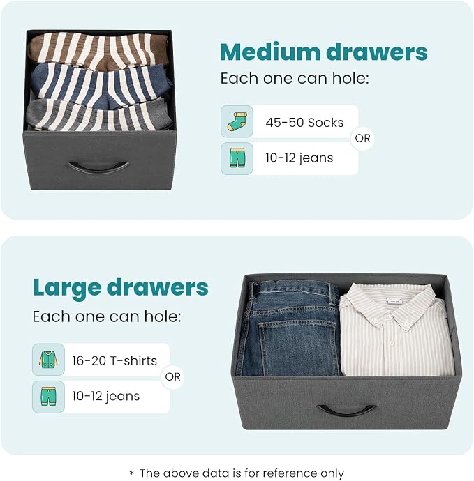 OLIXIS 7 Drawers Fabric Dresser for Bedroom, Storage Tower Organizer | Living Room & Entryway, Sturdy Steel Frame, Wooden Top & Easy-Pull Bins, Closet Chest for Clothes, Classic Grey