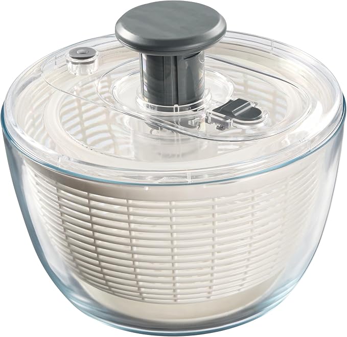 Le'raze Glass Salad Spinner with Airtight Lid - BPA-Free - Easy Pump Lettuce Spinner Washer | Fruit Washing Bowl with Strainer | Vegetable Cleaner | Large Capacity Borosilicate Glass, 6.22 Quart