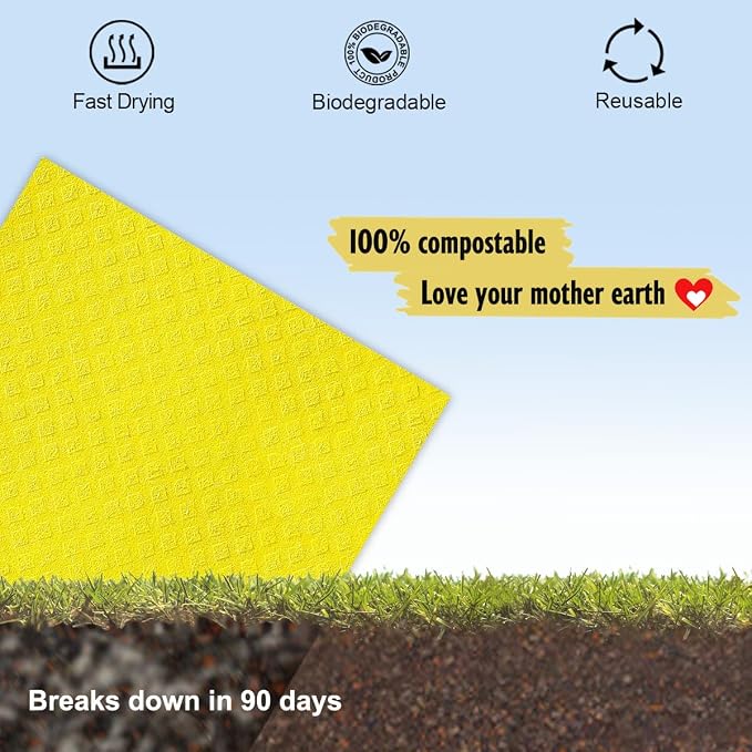 MoLKENE Swedish Dishcloths for Kitchen | 6 Pack Dish Towels Cellulose Sponge Cloths | Non-Scratch Reusable Paper Towels Washable | No Odor Fast Drying Swedish Cloths, Multicolor