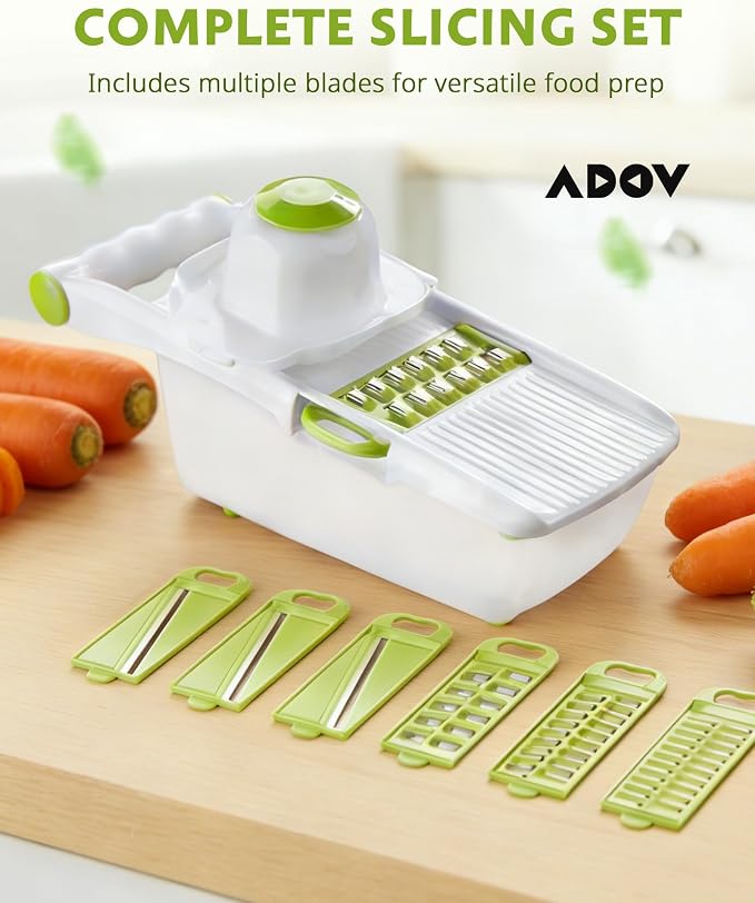 ADOV Mandoline Slicer for Kitchen, Adjustable Mandoline Food Slicer, Vegetable Slicer for Potato, Onion, Cucumber, Veggie Slicer, Multifunctional Vegetable Chopper with Container, Essential Kitchen