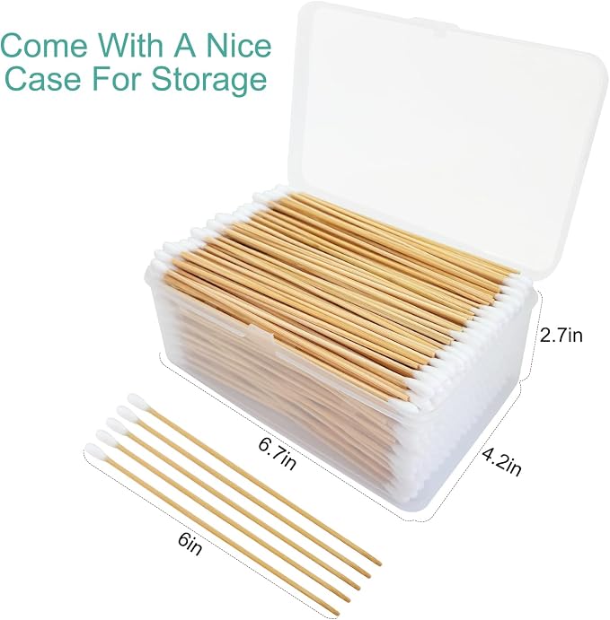 6 Inch Long Cotton Swabs, Pointed or Round Tips for Cleaning | Pointed, Round, and Mixed-Tip Cotton Swab Options with 6 Inch Wooden Handles for Firearm, Electronics, Craft, and Tasks