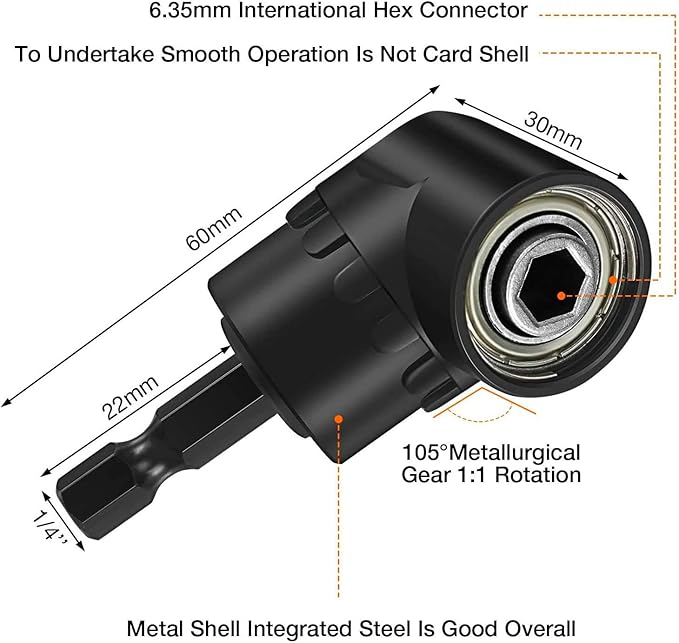 CIGOTU Right Angle Drill Adaptor,4-in-1 Impact Drill Bit Extension,360° Rotatable 1/4 3/8 1/2" Impact Grade Socket Adapter Set,105 Degree Angle Screwdriver Drill Bit for Household Workplace Industry