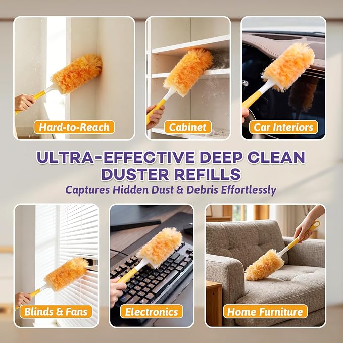160 Count Duster Refills for Swiffer 360° Dusting Refills with Short Handle | Disposable Duster Refills, Multi-Surface Microfibre Dusters Kit for Home Office Cleaning