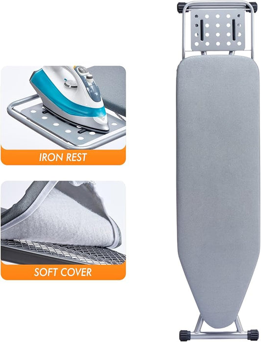 BKTD Ironing Board, Heat Resistant Cover Iron Board with Steam Rest, Non-Slip Foldable Ironing Stand. Heavy Sturdy Metal Frame Legs Iron Stand(13 * 34 * 53 Inches) (Silver Gray)