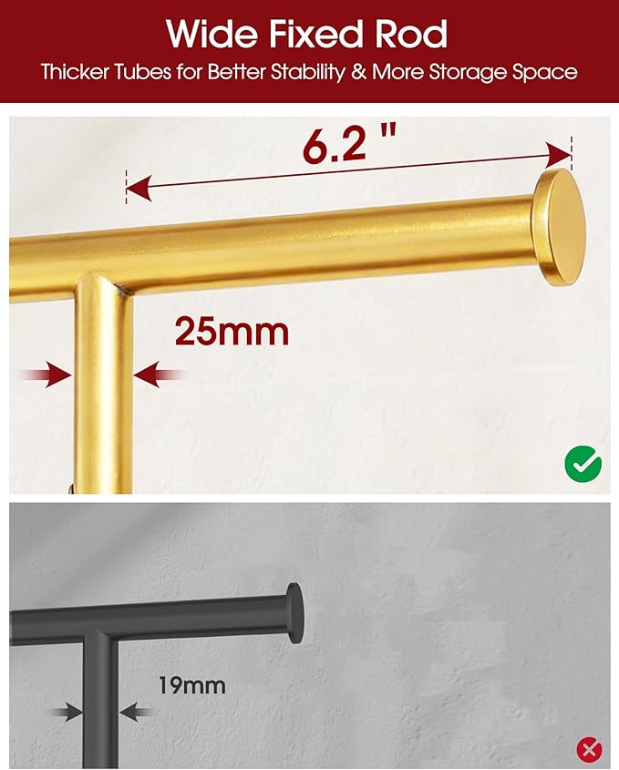 Sakugi Clothes Rack - Large-Capacity Clothing Racks for Hanging Clothes with Lockable Wheels, Space-Saving Metal Coat Rack for Bedroom, Laundry Room, Entryway, 45.6" x 16.9" x 59", Gold