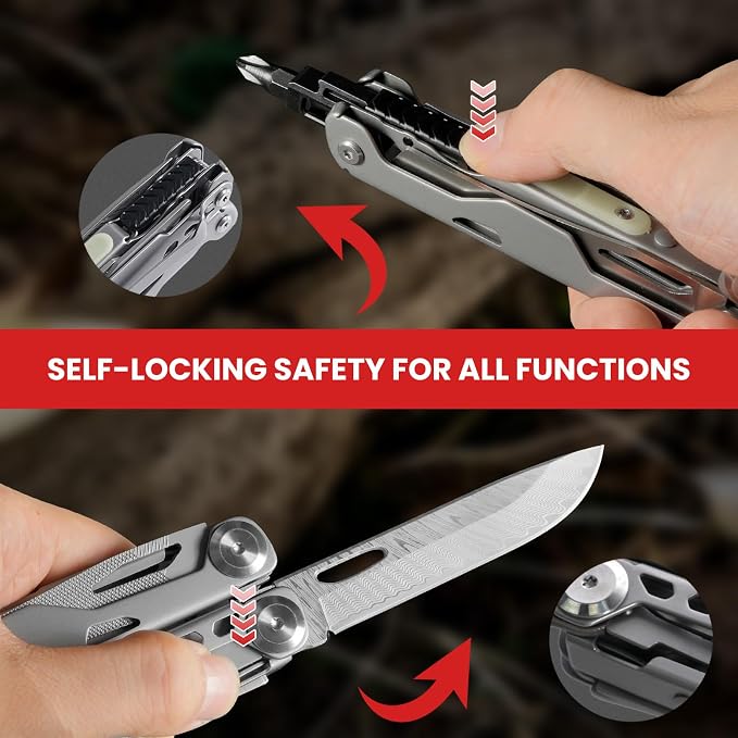29-in-1 Multitool Pliers, Full-size, EDC Knife, Stainless Steel | Scissors, Damascus Pocket Knife, Nylon Sheath, Screwdriver Sleeve, Survival, Camping, Hiking, Repair, Practical Gift for Men