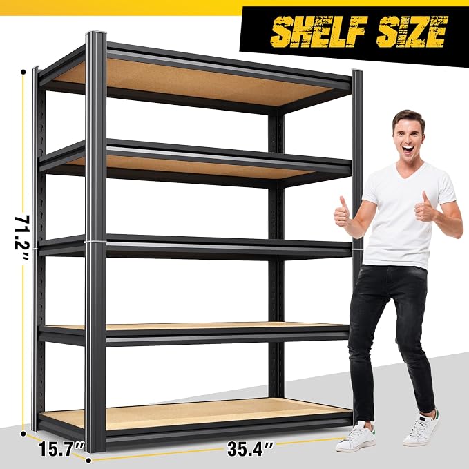 3-Pack Heavy Duty Garage Shelving for Whole Home, Warehouse & Workshop Organization, 71" H x 35" W x 15.7" D Adjustable 5-Tier Metal Storage Rack for Tools, Storage Bins & Bulk Items
