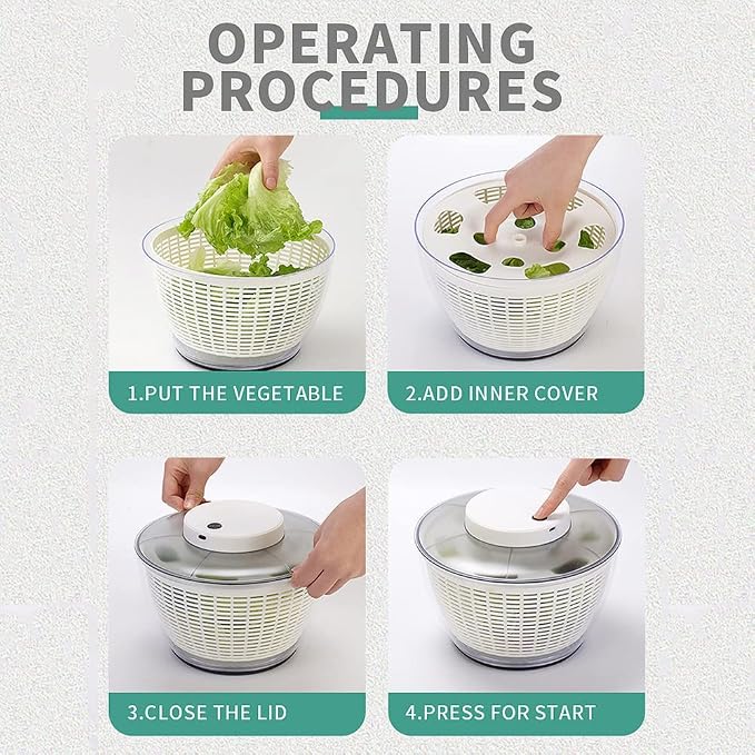Electric Salad Spinner,4.5L Type-C Rechargeable Lettuce Spinner Automatic Salad Rotator Lettuce Washer and Spinner Dryer for Salad Greens, Lettuce, Fruits and Vegetables (White)
