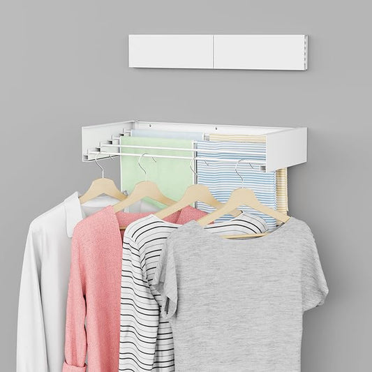 ZMBESUP Wall Mounted Drying Rack, 23.6" Foldable Clothes Drying Rack for Laundry Room Organization, Space Saving Retractable Laundry Rack for Small Space Apartment Bathroom Balcony (White)