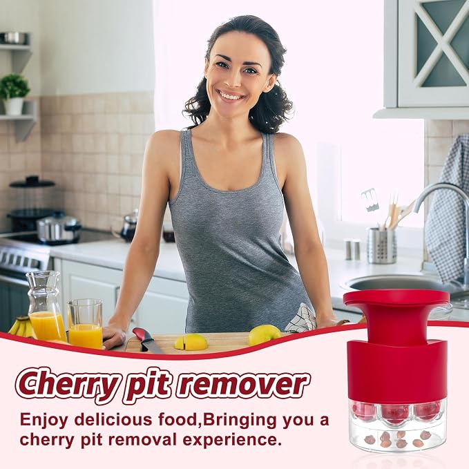 Cherry Pitter Tool Quick Release Multi Cherries Stoner Pitter 7-in-1 | Push Button Cherry Core Pitter Tool with Splatter Protector, Pit Seed Remover for Making Jam Cherry Dishes