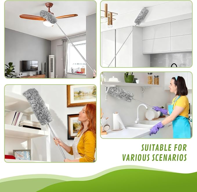 Professional Deep Cleaning System, 100-inch Extendable Duster with Under-Appliance Pads & Multi-Angle Heads for Ceiling Fans, High Ceilings, Blinds, and Gaps