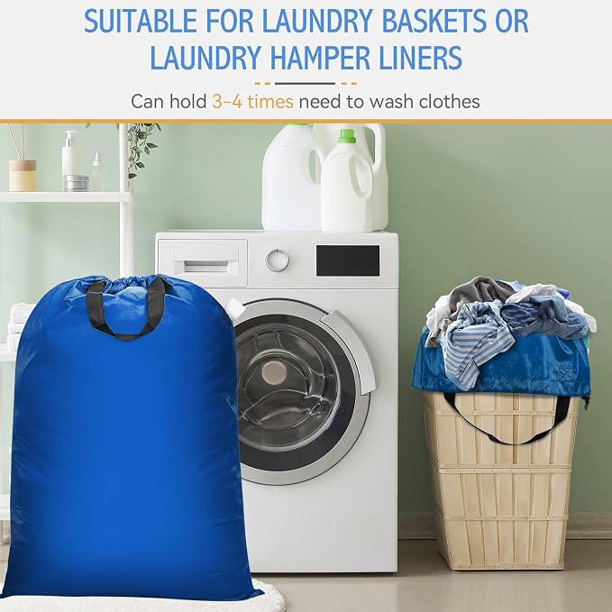 Extra Large Laundry Bag With Handles, Heavy Duty, Travel Laundry Bag for Dirty Clothes, 28" x 40" (Blue)