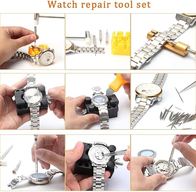 Kingsdun Watch Battery Replacement Tool Kit, 168Pcs Watches Repair Band Strap Link Pins Remover Adjustment Repairing Tools Sets with Carrying Case & Manual