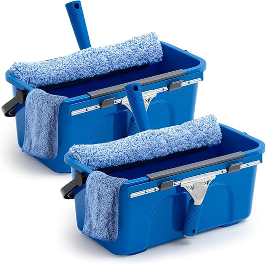2 Set 14 Pcs Professional Window Cleaning Kit, 3 Gallon Bucket, 14" Squeegee, 14" Microfiber Scrubber, Cloth, Window Washing Equipment Cleaner Tool for Outdoor Commercial Household, Home, Car
