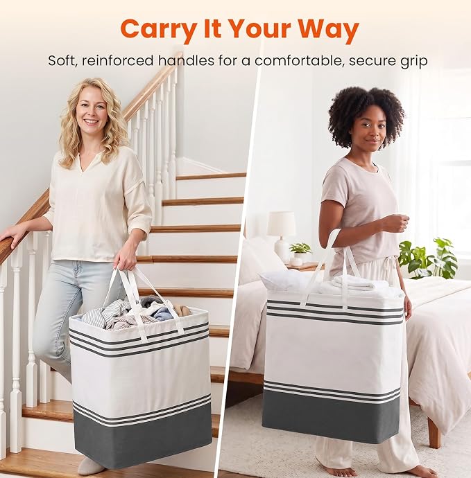 TranquilRelax 3-Pack Laundry Basket, Laundry Hamper, Grey-100L | Freestanding＆Water-Resistant Laundry Hamper, Collapsible Tall Clothes Hamper with Carry Handles for Clothes, Laundry Basket