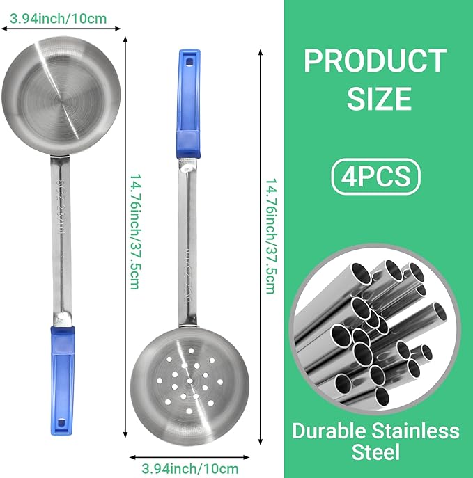 4PCS 8 oz Portion Control Serving Spoons,Measuring Ladle Scoops Food Utensils,Proportion Manage Slotted and Unslotted Scoops for Weight Loss/Kitchen(Blue)