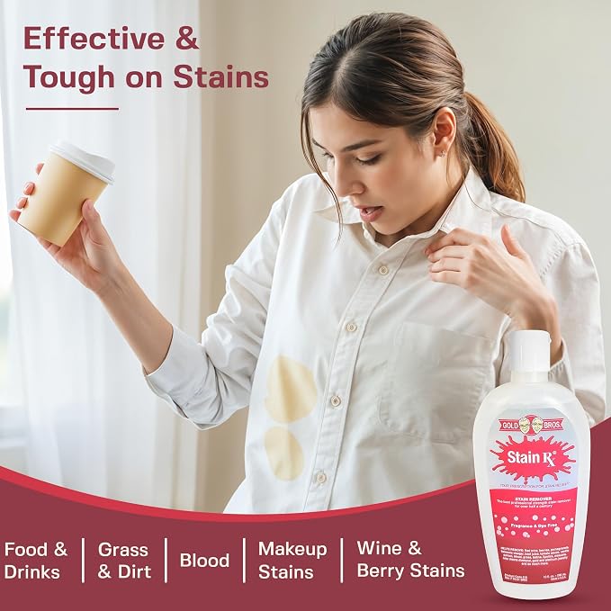 Stain Remover, Effectively Eliminates Stains Made in USA, 10 oz | Wine, Berries & Blood on Fabrics, Carpets, Upholstery & Jewelry, Dye-Free, Free from Bleach, Peroxides & Phosphates