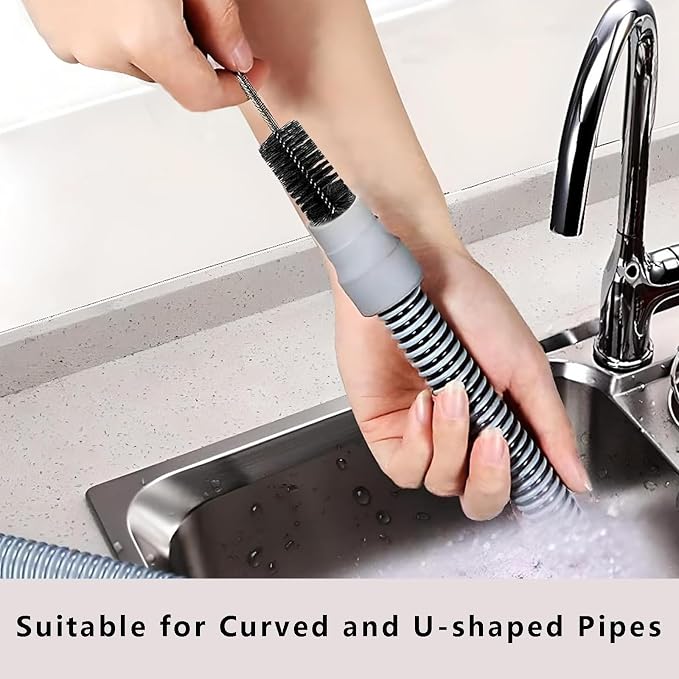 Flexible Extra Long Drain Brush, Drain Unblocker Tools,61 inch Pipe Cleaner Brush and 17.7 inch Sink Unblocker Tool, Double Ended Nylon for Curved Pipes and Slim Holes