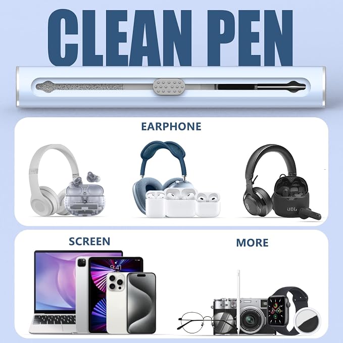 Inesore Multi Cleaning Kit for AirPods & All Bluetooth Earbuds (Blue) | Metal Tip, High-Density Soft Brush, Flocked Sponge Tip, 3 in 1 Design, Compact & Lightweight, Easy Operation, Easy to Carry