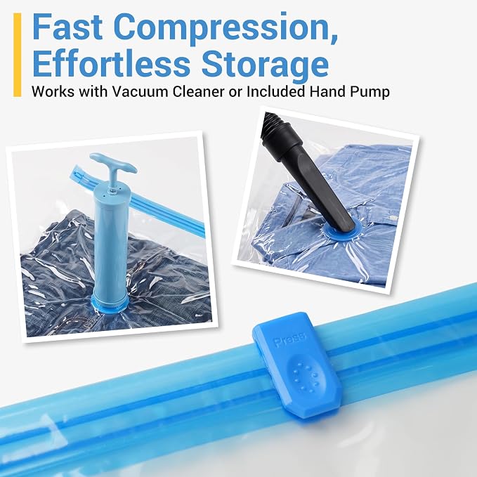 Fygrip Vacuum Storage Bags with Hand Pump, Plastic Packaging Bags, 80% Space Saver Vacuum Seal Bags for Clothing, Travel Lugggage, Blankets, Comforters, 10 Medium