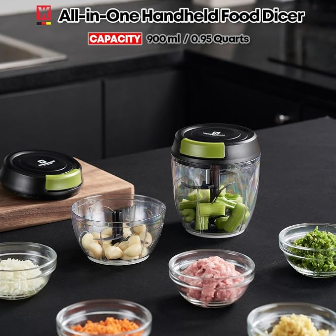 WAGENSTEIGER String Vegetable Chopper 4-Cup (900ml/30.43 oz) Hand Pull Garlic Mincer Manual Food Processor for Vegetables Fruits Meat Nuts BPA-Free Material, Easy Clean Compact for Kitchen RV Camping
