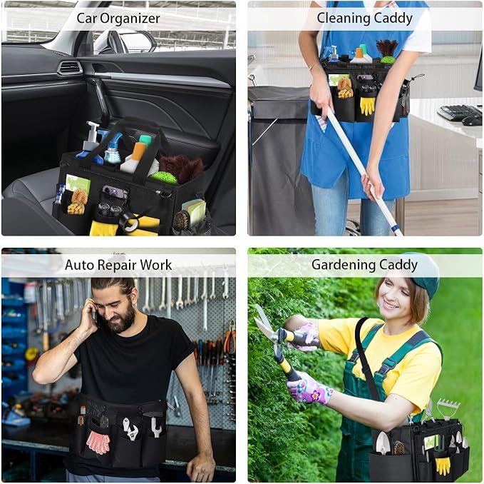 Compact Wearable Cleaning Supplie Bag with Handle Shoulder Straps | Black Cleaner Caddy, Nylon Wear Resistant & Durable, Multiple Pockets Well Organized for Housekeepers, Horse, Cleaners