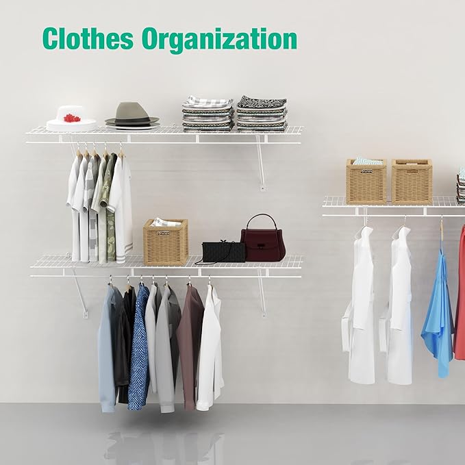 HAUSHOF Closet Shelves Wall Mounted 2-Pack, 4 ft x 12in White Wire Shelving for Laundry Room, Closet, Basement Organization and Storage