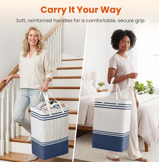 TranquilRelax 3-Pack Laundry Basket, Laundry Hamper, Blue-88L | Freestanding＆Water-Resistant Laundry Hamper, Collapsible Tall Clothes Hamper with Carry Handles for Clothes, Laundry Basket