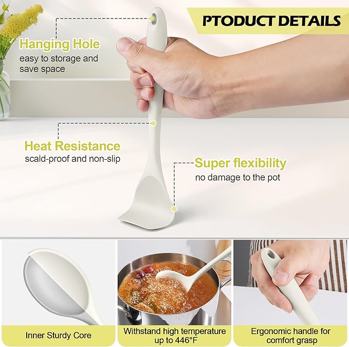 Homikit Kitchen Utensils Set, 15pcs Silicone Cooking Utensil Heat Resistant Spatula Set with Holder for Nonstick Cookware, Useful Kitchen Gadgets & Pots and Pans Accessories, White