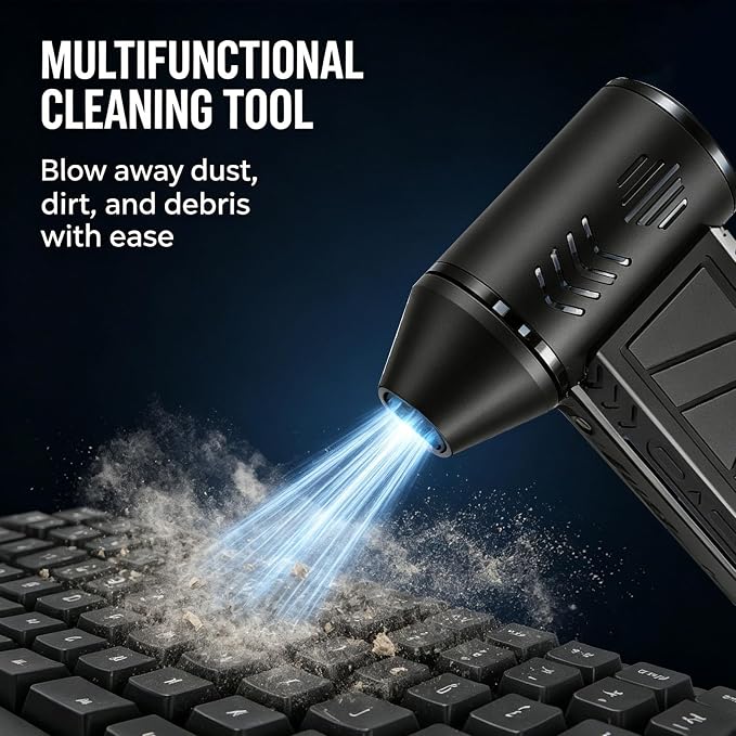 Compressed Air Duster, 130000 RPM Electric Air Duster, for Keyboard, Car | 4-Speed Adjustable Rechargeable Blower Gun, Portable and Reusable Air Blower for Computer and Cleaning Fallen Leaves