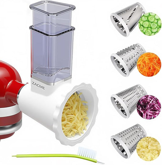 Updated Cheese Grater Slicer Shredder Attachment for KitchenAid Stand Mixers, Salad Machine with Vegetable Slicer, Salad Maker, Food Slicers Slicer Shredder Attachment with 4 Blades Dishwasher Safe