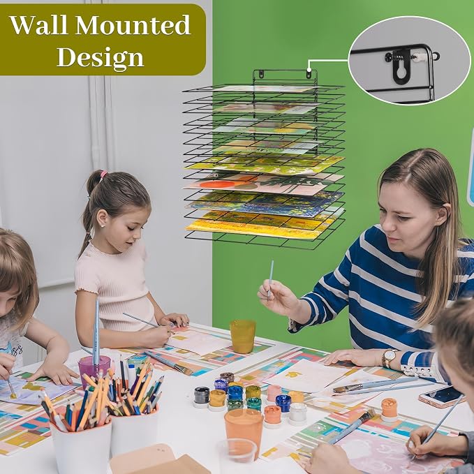 16 Shelves Art Drying Rack for Classroom, Paint Drying Rack, Black | Drying Rack Classroom, Wall Art Storage Rack, Removable Shelves for Classrooms and Art Studios