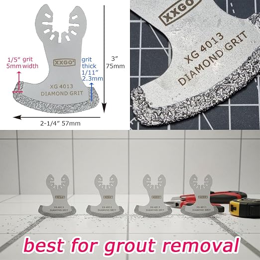 XXGO 4 Pcs Diamond Oscillating Multi Tool Grout Remover Blades XG4001S | Best for 1/8” Grout Removal