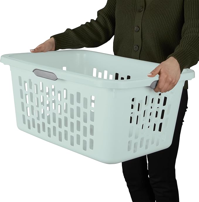 Sterilite Rectangular Laundry Basket, Plastic Clothes Hamper, 6-Pack | 2 Bushel, Mint - Ventilated Open-Top Utility Wash Bin with 4 Handles and Large Clothing Load Capacity