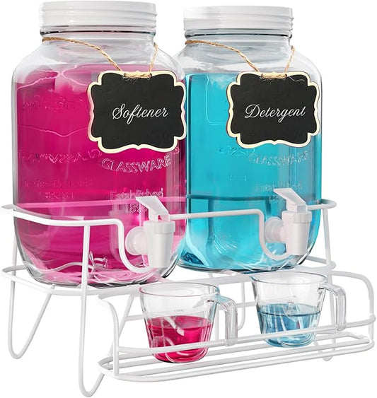 2 Sets 1 Gallon Laundry Detergent Dispenser with Stand, Glass Laundry Soap Dispenser, Liquid Laundry Detergent Dispenser for Laundry Room Organization Dispenser Containr