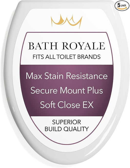 Bath Royale Toilet Seat (Round or Elongated), Slow Close (Soft Close, Quiet Close), Stain-Resistant and Easy to Clean, Fits All Toilet Brands, Executive Series - 5 Pack