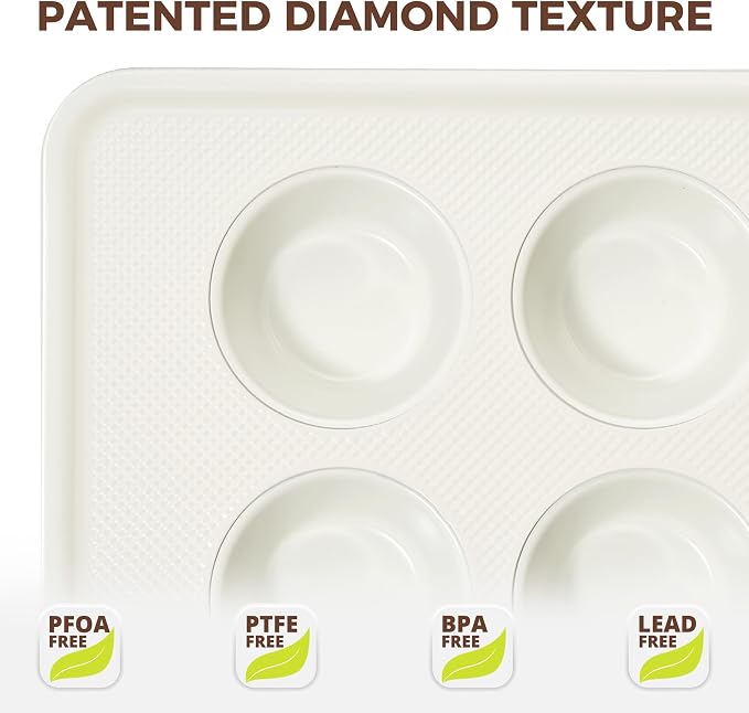 HONGBAKE 2 Pack Nonstick Ceramic Muffin Pan, 6 Cup Muffin tin for Baking, Non-toxic Cupcake Pan, Heavy-duty Aluminized Steel Cupcake Tray with Diamond Texture, Easy To Clean (Cream, 2PCS)