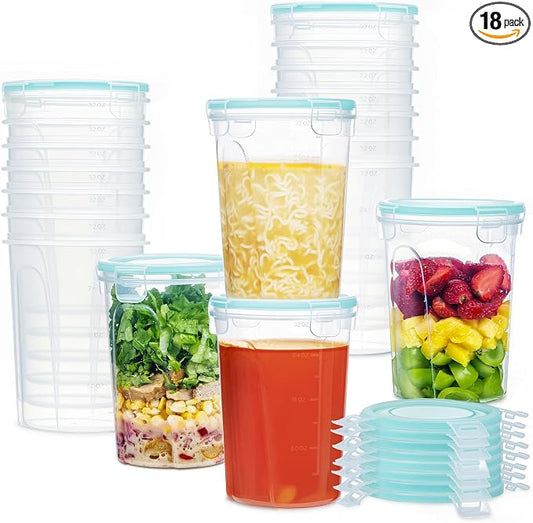 Vtopmart 18 Pack 32oz Freezer Storage Containers, Soup Container with Airtight Lids, Reusable Plastic Meal Prep Container, Deli Containers for Lunch, Salad, Leftover, Oats, Microwave/Dishwasher Safe