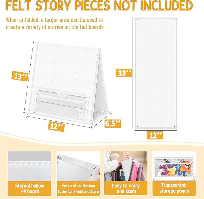 AKAYOK Foldable Felt Board - Double-Sided Flannel Story Board for Preschool Learning, Interactive Storytelling & Play | 13" x 12" Portable Felt Play Board for Home & Classroom Use（White）