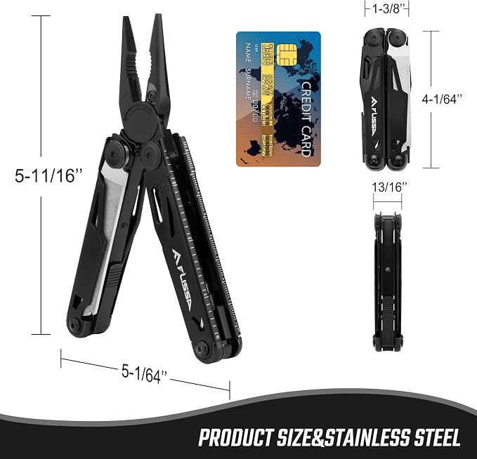 FLISSA 16-in-1 Multitool Pliers with Sheath Stainless Steel EDC | Equipped with Knife, Saw, Screwdrivers, Scissors and Opener. Nylon Carry Case for Camping,Handwork, Hunting, Hiking, Fishing