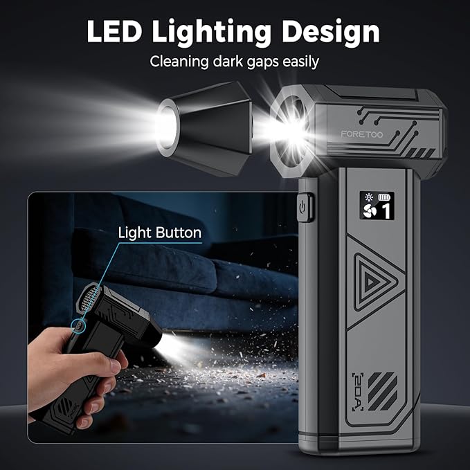Foretoo Compressed Air Duster,130000RPM Super Power LED Display Electric Air Duster with Extended Runtime,Rechargeable Air Blower for Home,Camera,Car,Computer,Keyboard
