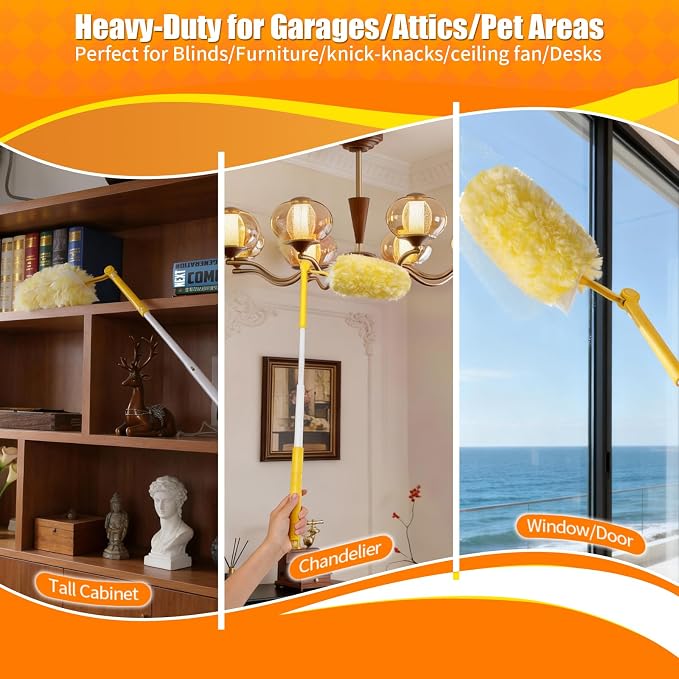 30 Count 360° Heavy Duty Duster Refills, Compatible with Swiffer Duster, Includes 1 Short Handle & 1 3 ft Extendable Handle, 4X Microfiber Cleaning Dusters, Disposable Unscented