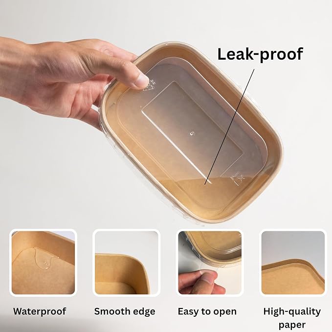 25oz Disposable Paper Bowls with Lids, 50 Sets Salad Bowls To Go for Lunch Microwave Safe, Paper Meal Prep Containers Disposable Takeout, Serving Bowls Leakproof for Hot Cold Food