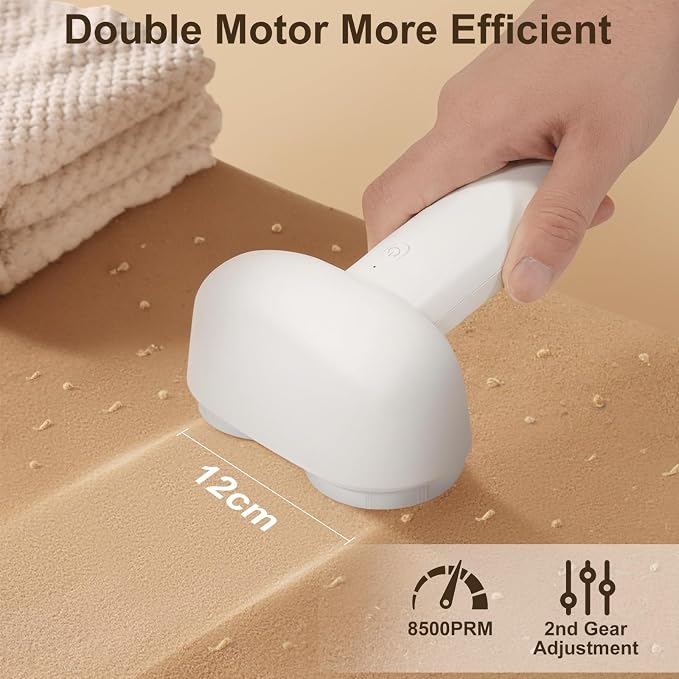 Fabric Shaver, Dual Motor Electric Lint Shaver for Clothes, 6 Blades, White | Electric Lint Shaver, Fabric Pilling Remover, Powerful 2 Gear, Portable Defuzzer Clothes Fuzz Remover for Sweater Furniture