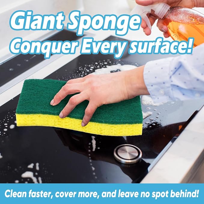 AIDEA XL Scrub Sponges Kitchen 6Count, Heavy Duty Sponges for Dishes | Extra Large Sponges for Kitchen, Cleaning Sponge Safe for Non-Coated Cookware, Cleaning Power for Bathroom, Household