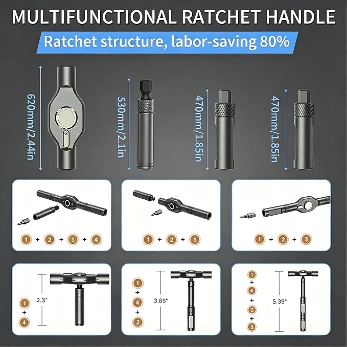 24 in 1 Magnetic Screwdriver Set, DIY Ratchet Screwdriver Set | Multifunctional Toolbox with Detachable Ratchet Handle, Portable Precision Repair Tool Kit for Furniture Computer Bicycle