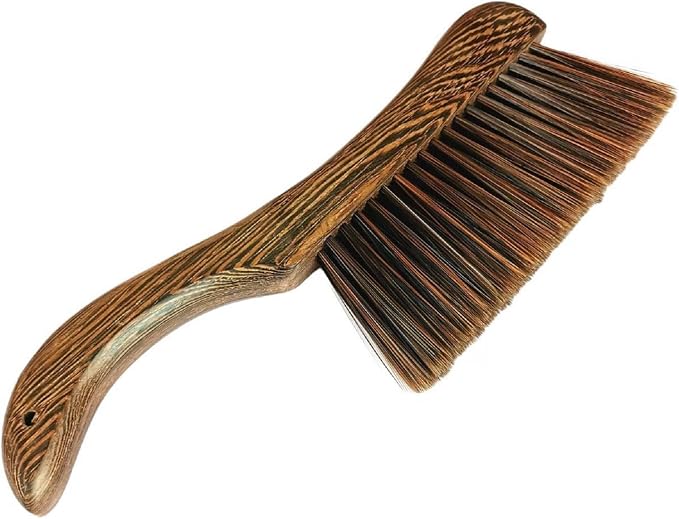 Hand Broom Brush, Dust Brush for Cleaning, Wood Block Hand Brush, Soft Bristle Cleaning Brush for Car Bed Furniture Clothes Garden Couch Draft (Curved Handle)